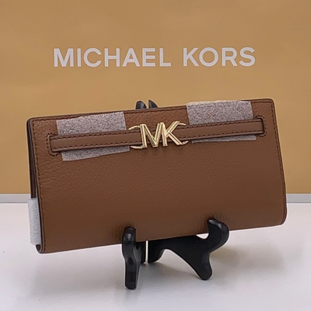 Michael Kors Reed Large Bifold Pebbled Leather Snap Wallet Card Case  Luggage
